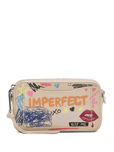 Marc Jacobs The Punk Scribble Snapshot Leather Crossbody Bag In Neutral