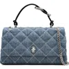 Marc Jacobs Womens Light Wash Indigo The Quilted Dual Convertible Denim Shoulder Bag