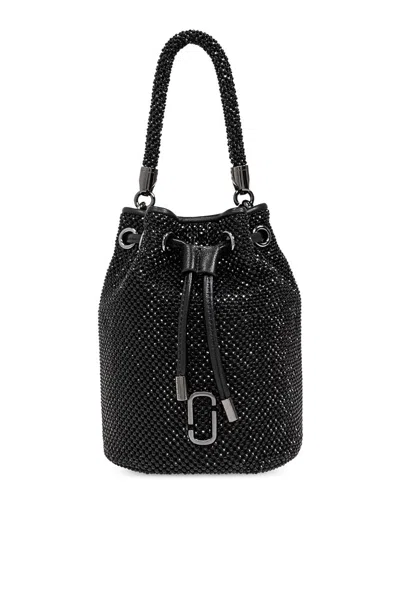 Marc Jacobs The Rhinestone Drawstring Mini Bucket Bag In Black