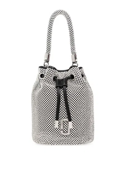 Marc Jacobs The Rhinestone Drawstring Mini Bucket Bag In Silver