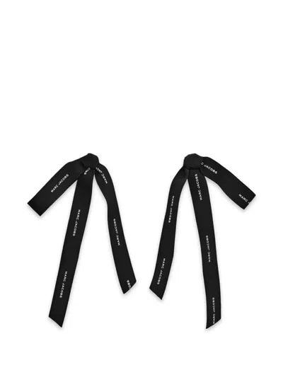 Marc Jacobs The Ribbon Logo-print Grosgrain Earrings In Black
