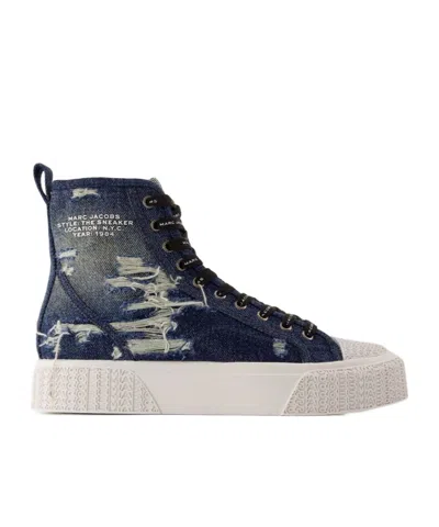 Marc Jacobs The Rip And Tear Denim High Top Sneakers In Gray
