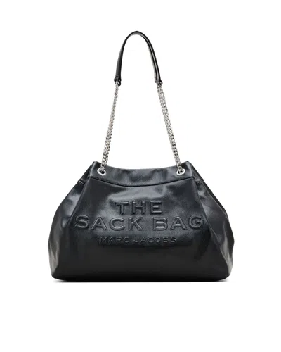 Marc Jacobs 'the Sack Bag' Black Shoulder Bag With Logo Embossed On The Front In Leather Woman