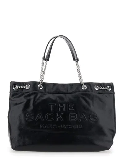 Marc Jacobs The Sack Bag Black Shoulder Bag With Logo Embossed On The Front In Leather Woman