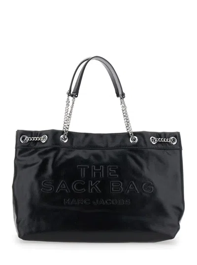 Marc Jacobs 'the Sack Bag' Black Shoulder Bag With Logo Embossed On The Front In Leather Woman
