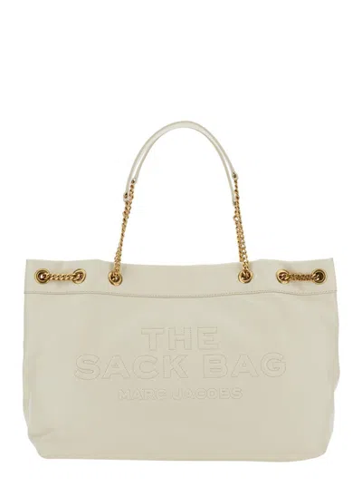 Marc Jacobs 'the Sack Bag' White Shoulder Bag With Logo Embossed On The Front In Leather Woman