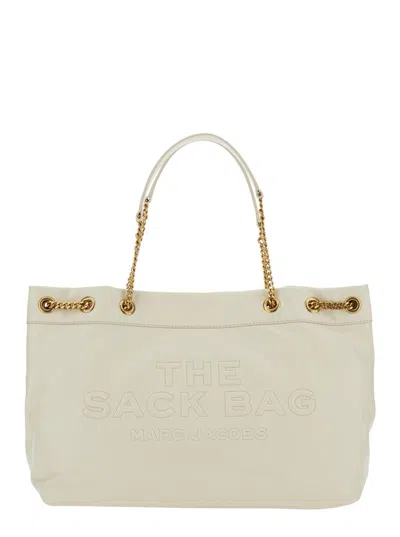 Marc Jacobs 'the Sack Bag' White Shoulder Bag With Logo Embossed On The Front In Leather Woman