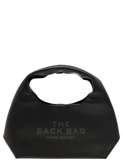 Marc Jacobs 'the Sack' Black Shoulder Bag With Embossed Logo In Hammered Leather Woman