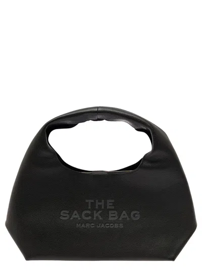 Marc Jacobs The Sack Black Shoulder Bag With Embossed Logo In Hammered Leather Woman