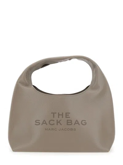 Marc Jacobs The Sack Grey Shoulder Bag With Embossed Logo In Hammered Leather Woman In Gray