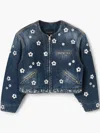 Marc Jacobs Cropped Denim Jacket With Daisy Sequins In Blue