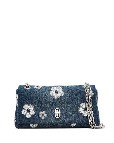 Marc Jacobs The Sequin Daisy Denim Dual Chain Wallet In Vintage Indigo
