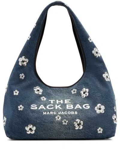 Marc Jacobs The Sequin Daisy Denim Sack Tote Bag In Vintage Indigo