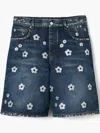 Marc Jacobs Denim Bermuda Shorts With Daisy Sequins In Blue