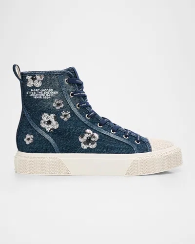 MARC JACOBS THE SEQUINED DENIM HIGH-TOP SNEAKERS