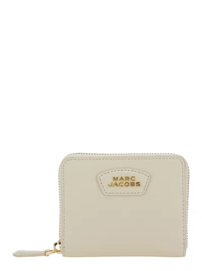 Marc Jacobs The Slim Compact Wallet With Logo Lettering, Zip Closure, Leather (10 X 12 X 2 Cm) In White