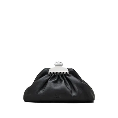 Marc Jacobs Claw Clip Small Black Clutch With Chain Strap And Clasp Detail In Leather Woman