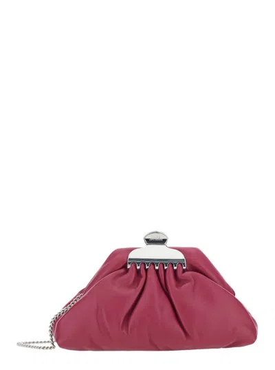 MARC JACOBS 'CLAW CLIP SMALL' PINK CLUTCH WITH CHAIN STRAP AND CLASP DETAIL IN LEATHER WOMAN