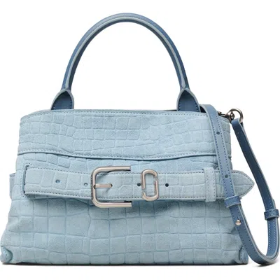 Marc Jacobs The Small Dakota Croc Embossed Suede Satchel In Blue