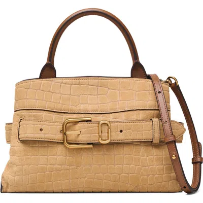 Marc Jacobs The Small Dakota Croc Embossed Suede Satchel In Sand