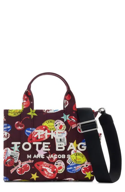 Marc Jacobs The Small Stamp Sticker Print Canvas Tote In Maroon Multi