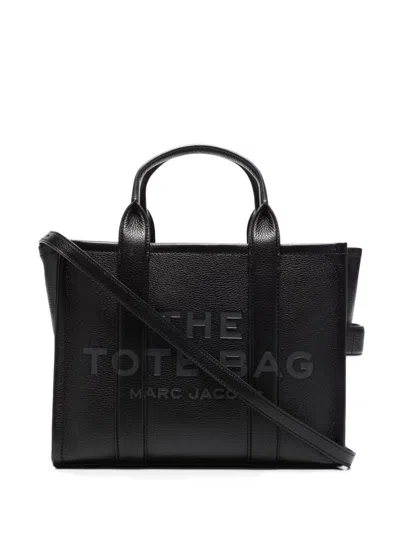 Marc Jacobs The Small Tote Bag Black Shoulder Bag With Logo In Grainy Leather Woman