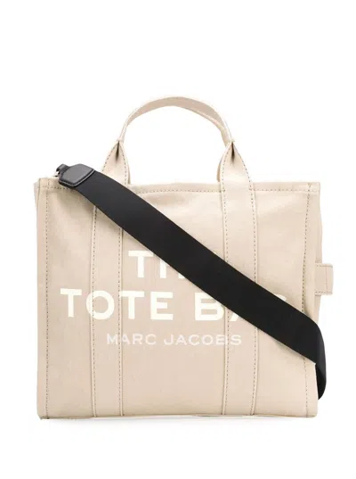 Marc Jacobs The Small Tote Beige Tote Bag With Logo Print In Cotton Woman
