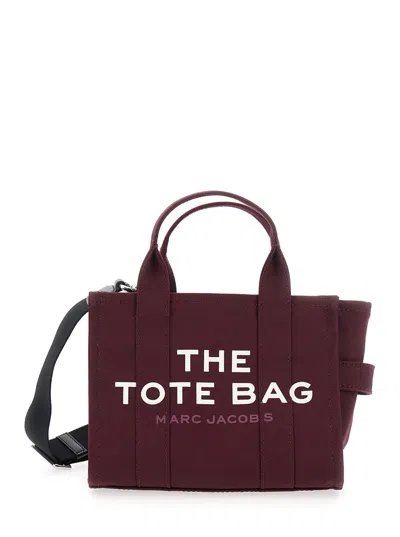 Marc Jacobs The Small Tote Bordeaux Handbag With Logo Lettering On The Front In Cotton Woman In Burgundy