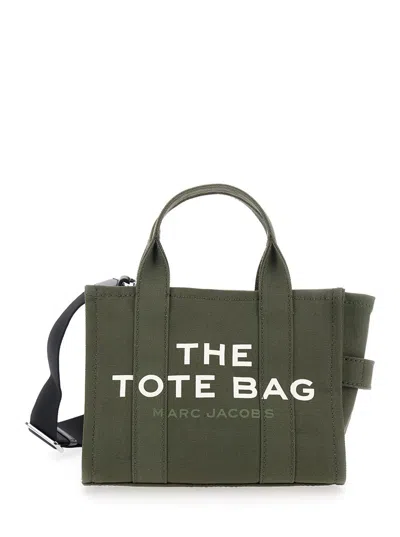 MARC JACOBS 'THE SMALL TOTE' GREEN HANDBAG WITH LOGO LETTERING ON THE FRONT IN COTTON WOMAN