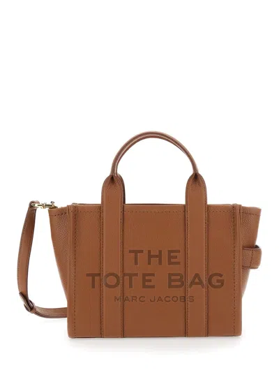 Marc Jacobs The Smalltote Brown Shoulder Bag With Logo In Grained Leather Woman