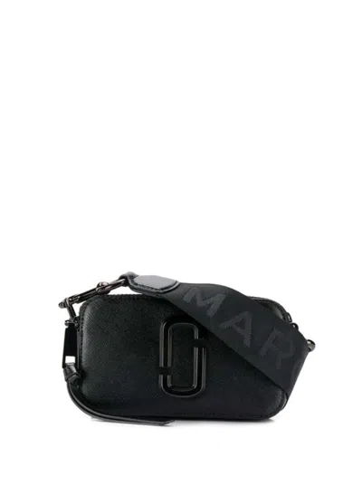 Marc Jacobs 'the Snapshot' Black Shoulder Bag With Metal Logo At The Front In Leather Woman