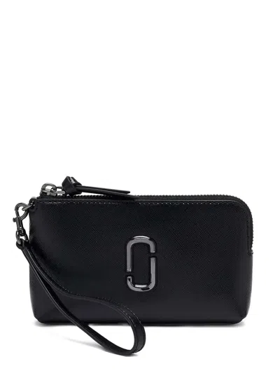 Marc Jacobs The Snapshot Leather Zip Wristlet In Black