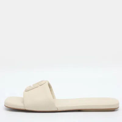 Pre-owned Marc Jacobs The Snapshot Size 38 Off White Leather Slide Sandals