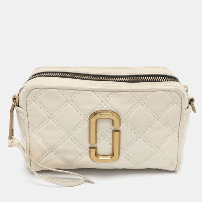 Pre-owned Marc Jacobs The Softshot 21 Cream Quilted Leather Camera Bag In White