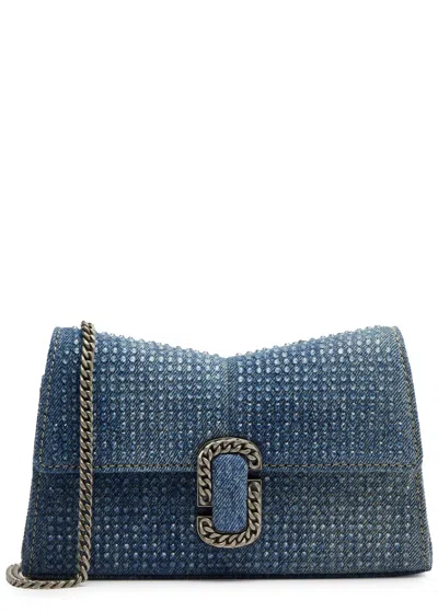 Marc Jacobs The St. Marc Embellished Denim Wallet-on-chain In Blue