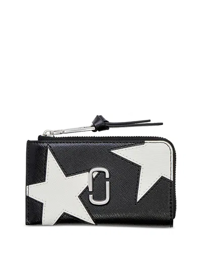 Marc Jacobs The Top Zip Multi Star Leather Wallet In Black/white