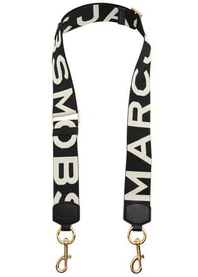 Marc Jacobs The Strap Logo Canvas Bag Strap In Black And White