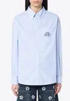 Marc Jacobs Striped Cotton Shirt Collar Pocket Sleeves In Light Blue