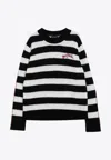 Marc Jacobs Pullover The Striped Brushed Logo Sweater In Black