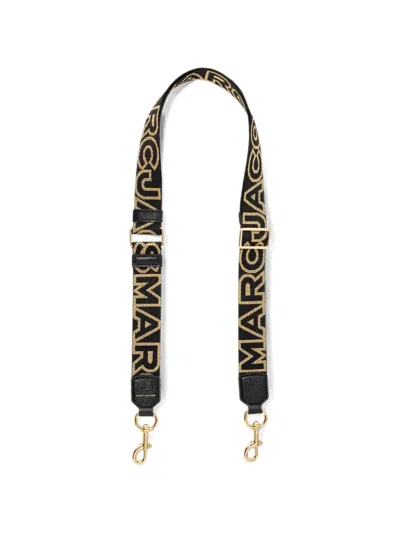 Marc Jacobs The Thin Outline Logo Webbing Bag Strap In Black