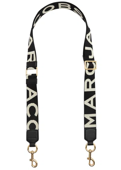 Marc Jacobs The Thin Strap Logo Canvas Bag Strap In Black And White