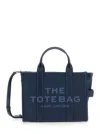 Marc Jacobs 'the Tote Bag Medium' Blue Bag With Logo Print On The Front In Hammered Leather Woman