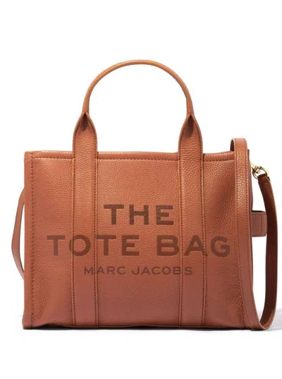 Marc Jacobs 'the Tote Bag Medium' Brown Shoulder Bag With Logo In Grainy Leather Woman
