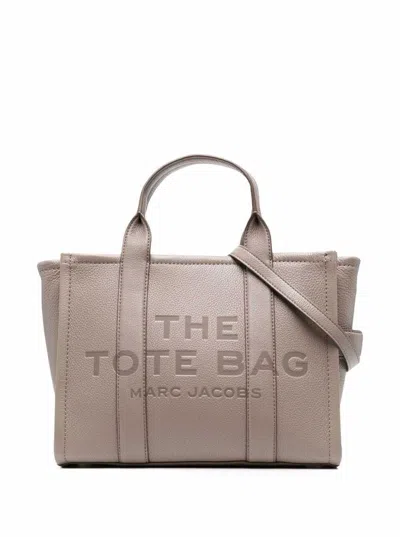 Marc Jacobs The Tote Bag Medium Grey Shoulder Bag With Logo In Grainy Leather Woman