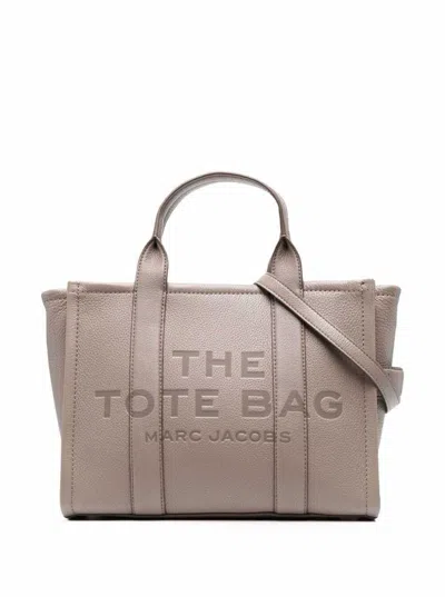 MARC JACOBS 'THE TOTE BAG MEDIUM' GREY SHOULDER BAG WITH LOGO IN GRAINY LEATHER WOMAN MARC JACOBS