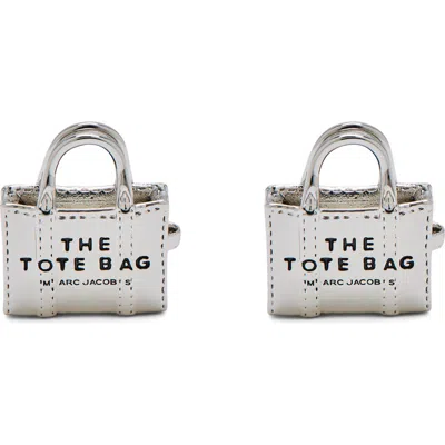 Marc Jacobs The Tote Bag Stud Earrings In Light Antique Silver