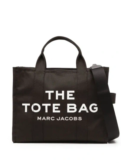 Marc Jacobs The Tote' Black Tote Bag With Contrasting Logo Print In Cotton Black