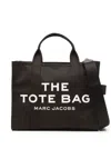 Marc Jacobs The Tote Black Tote Bag With Contrasting Logo Print In Cotton Black Woman  In Brown