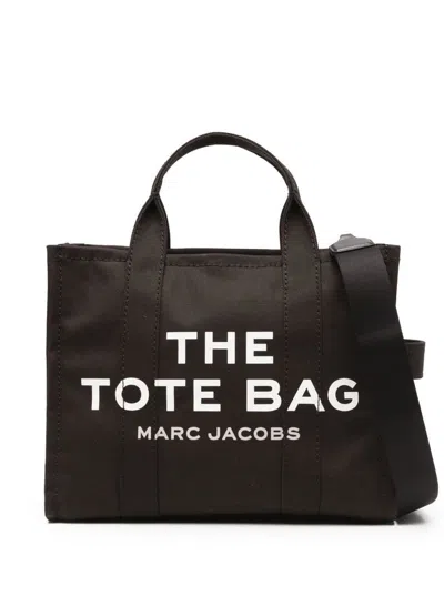 MARC JACOBS THE TOTE BLACK TOTE BAG WITH CONTRASTING LOGO PRINT IN COTTON BLACK WOMAN MARC JACOBS