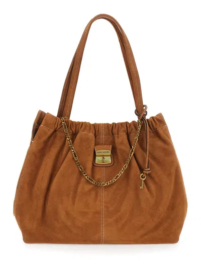 Marc Jacobs The Tote Brown Shoulder Bag With Chain Detail On The Front And Drawstring Closure In Sue